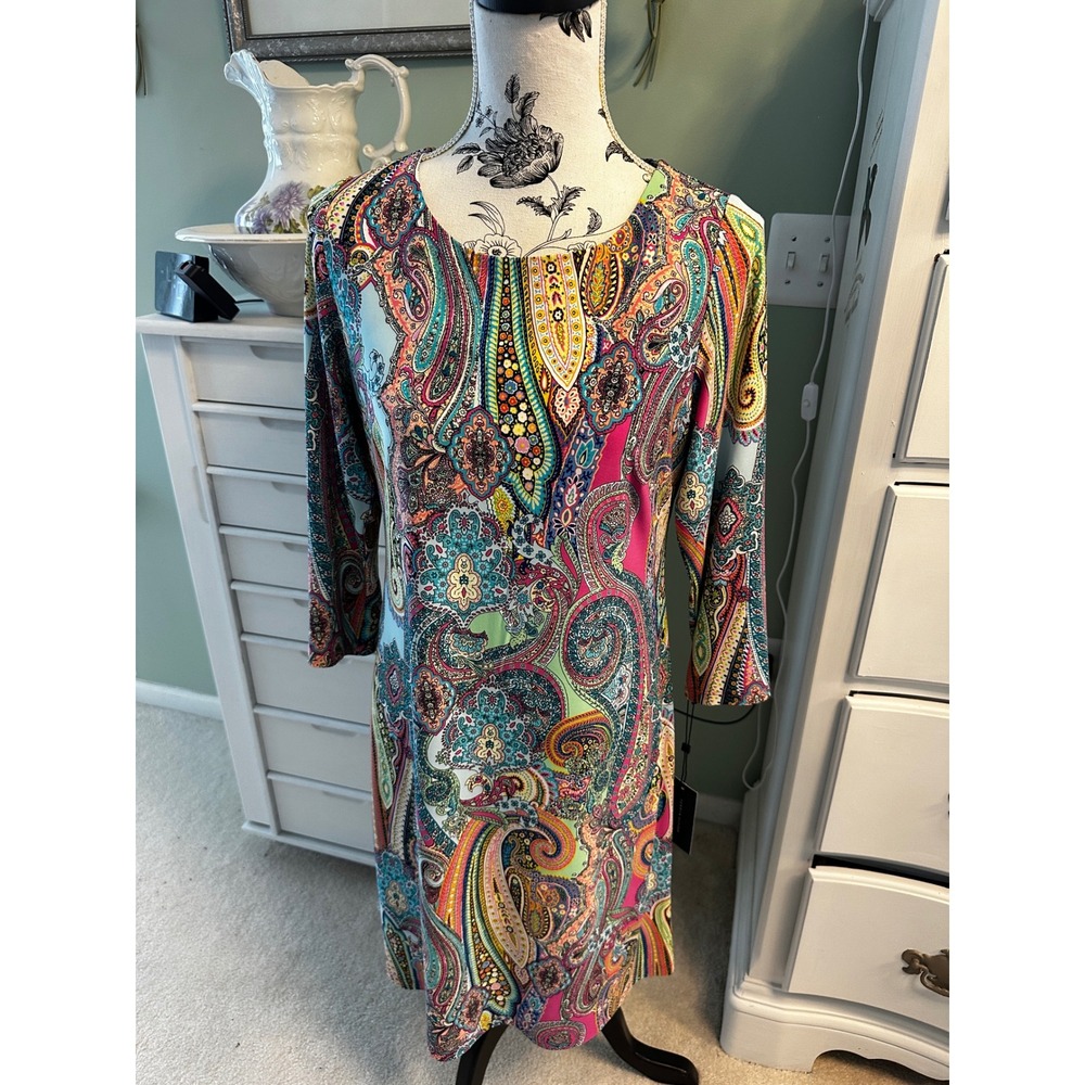 Tommy Hilfiger Womens Paisley Print 3/4 Sleeve Sheath Dress AOSJ3NTY 12